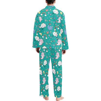 Narwhal Pattern Print Design 04 Men's Long Pajama Set