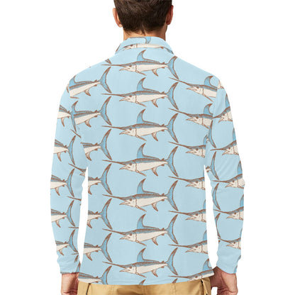 Swordfish Pattern Print Design 01 Long Sleeve Polo Shirt For Men's