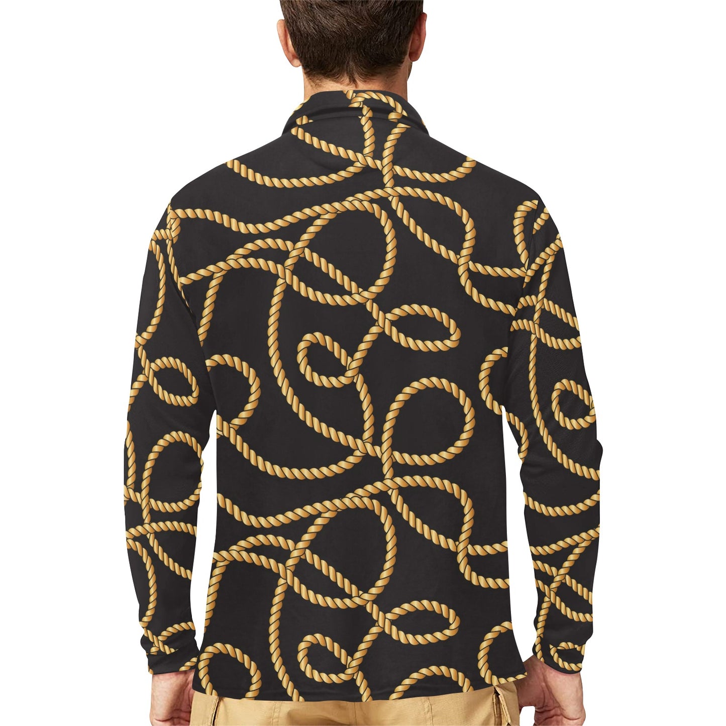 Rope Pattern Print Design A04 Long Sleeve Polo Shirt For Men's