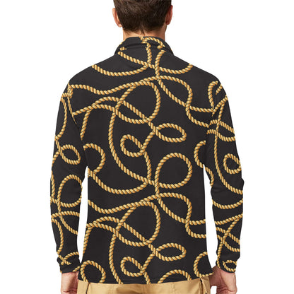Rope Pattern Print Design A04 Long Sleeve Polo Shirt For Men's
