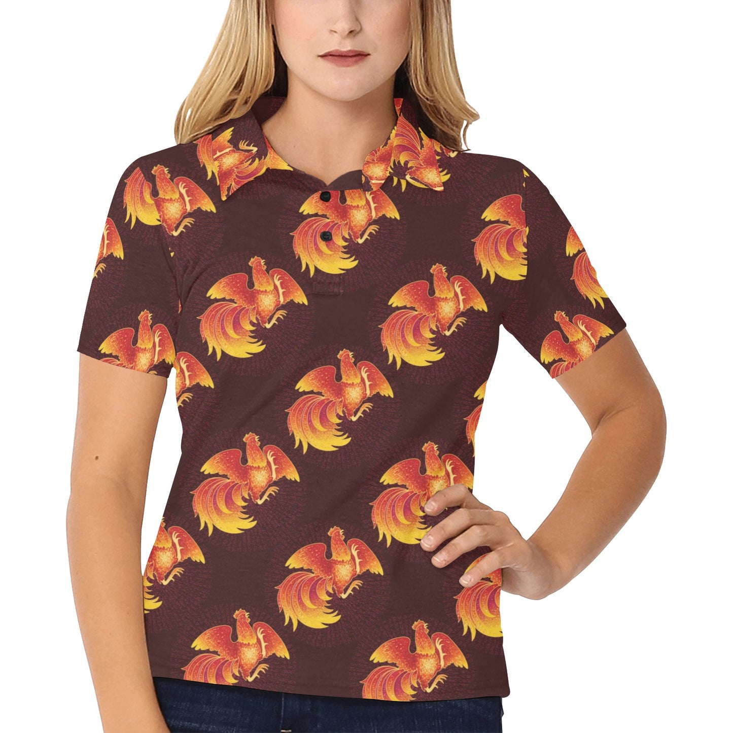 Rooster Pattern Print Design A04 Women's Polo Shirt