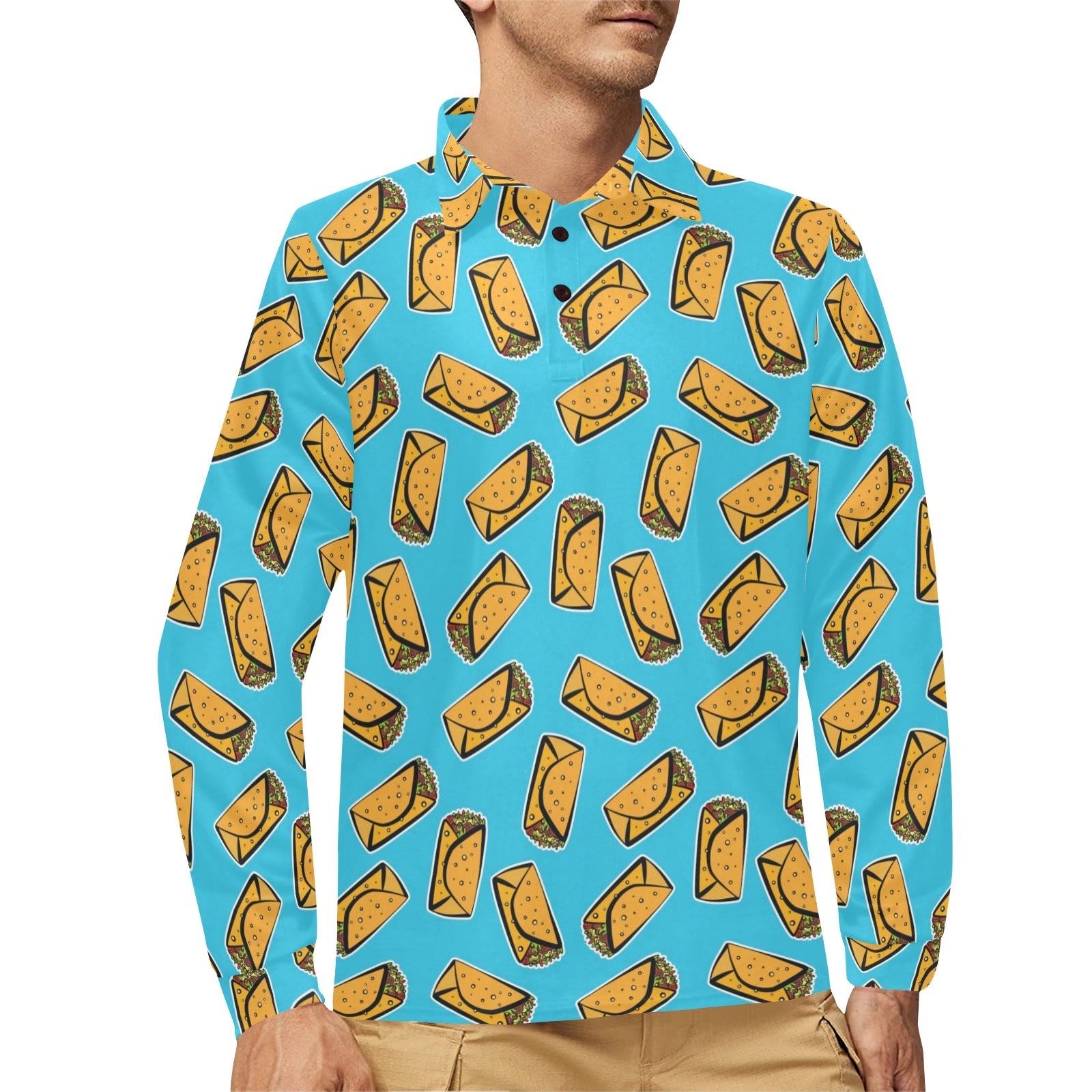 Burrito Print Design LKS301 Long Sleeve Polo Shirt For Men's
