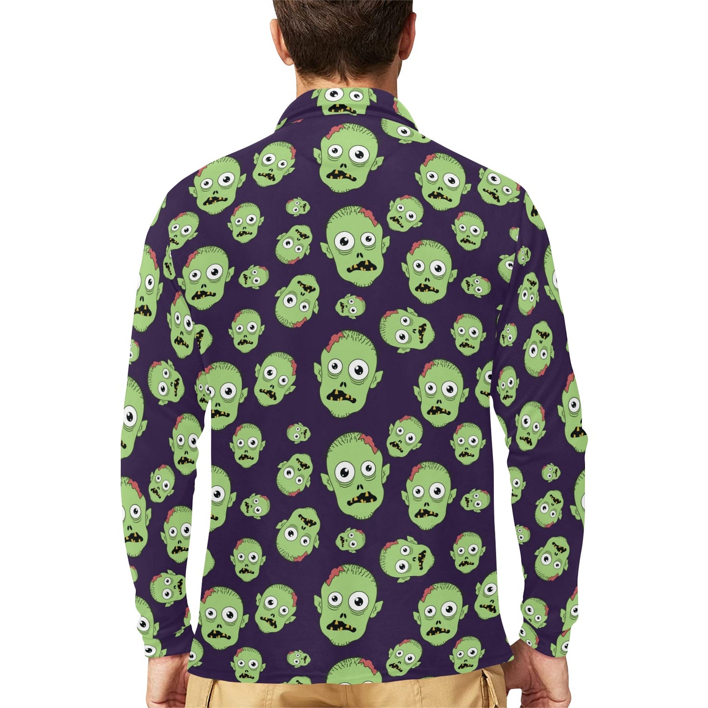 Zombie Print Design LKS303 Long Sleeve Polo Shirt For Men's