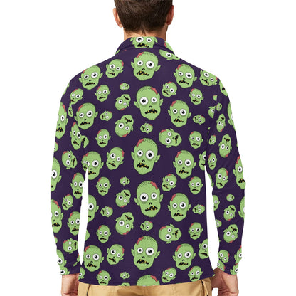 Zombie Print Design LKS303 Long Sleeve Polo Shirt For Men's