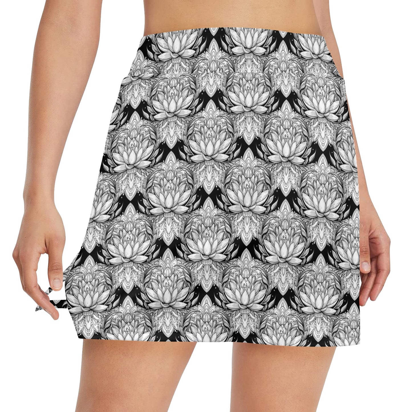 Lotus Mandala Print Pattern 17" Golf & Pickleball Skort with Pockets