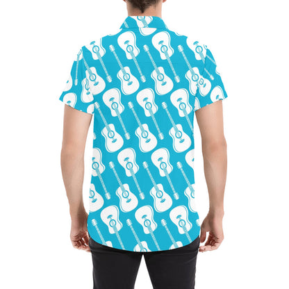 Acoustic Guitar Print Design LKS404 Men Short Sleeve Button Up Shirt