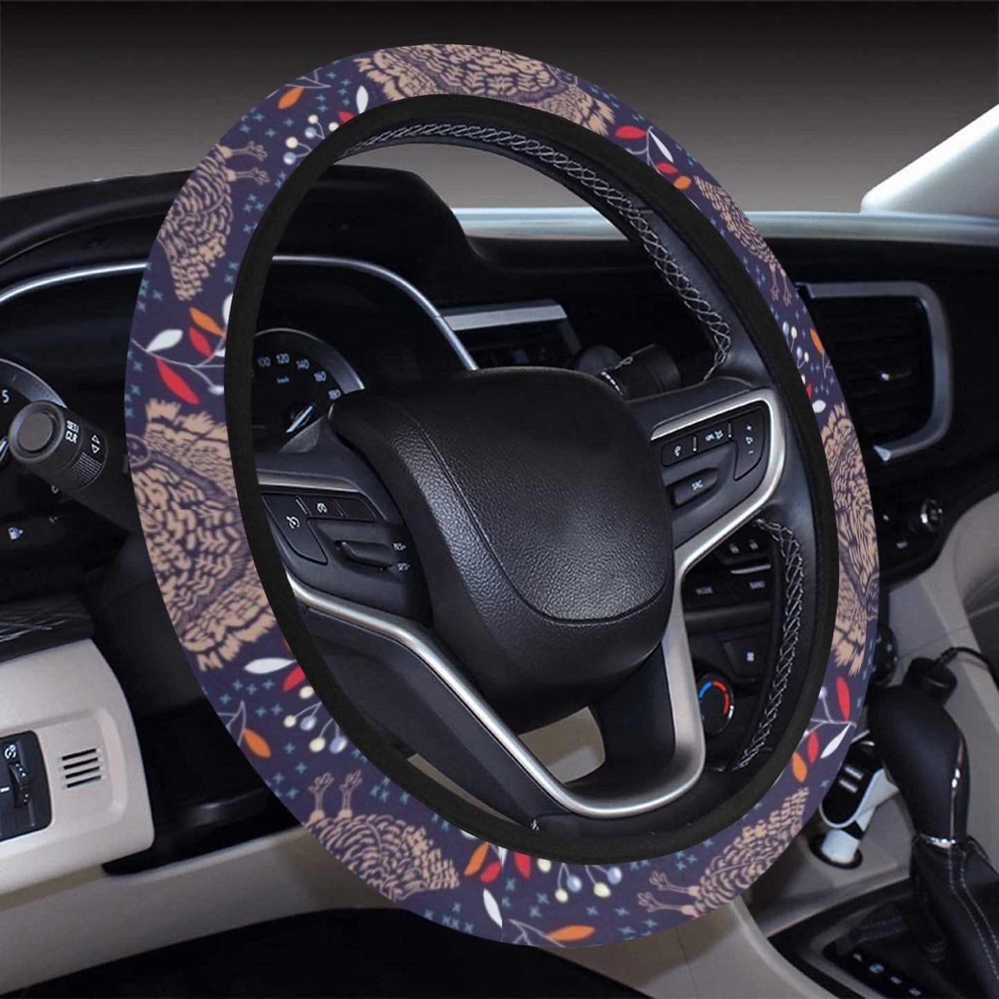 Turkey Print Design LKS401 Steering Wheel Cover with Elastic Edge