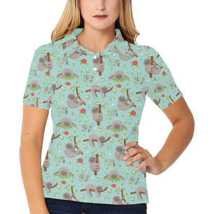Sloth Print Design LKS305 Women's Polo Shirt