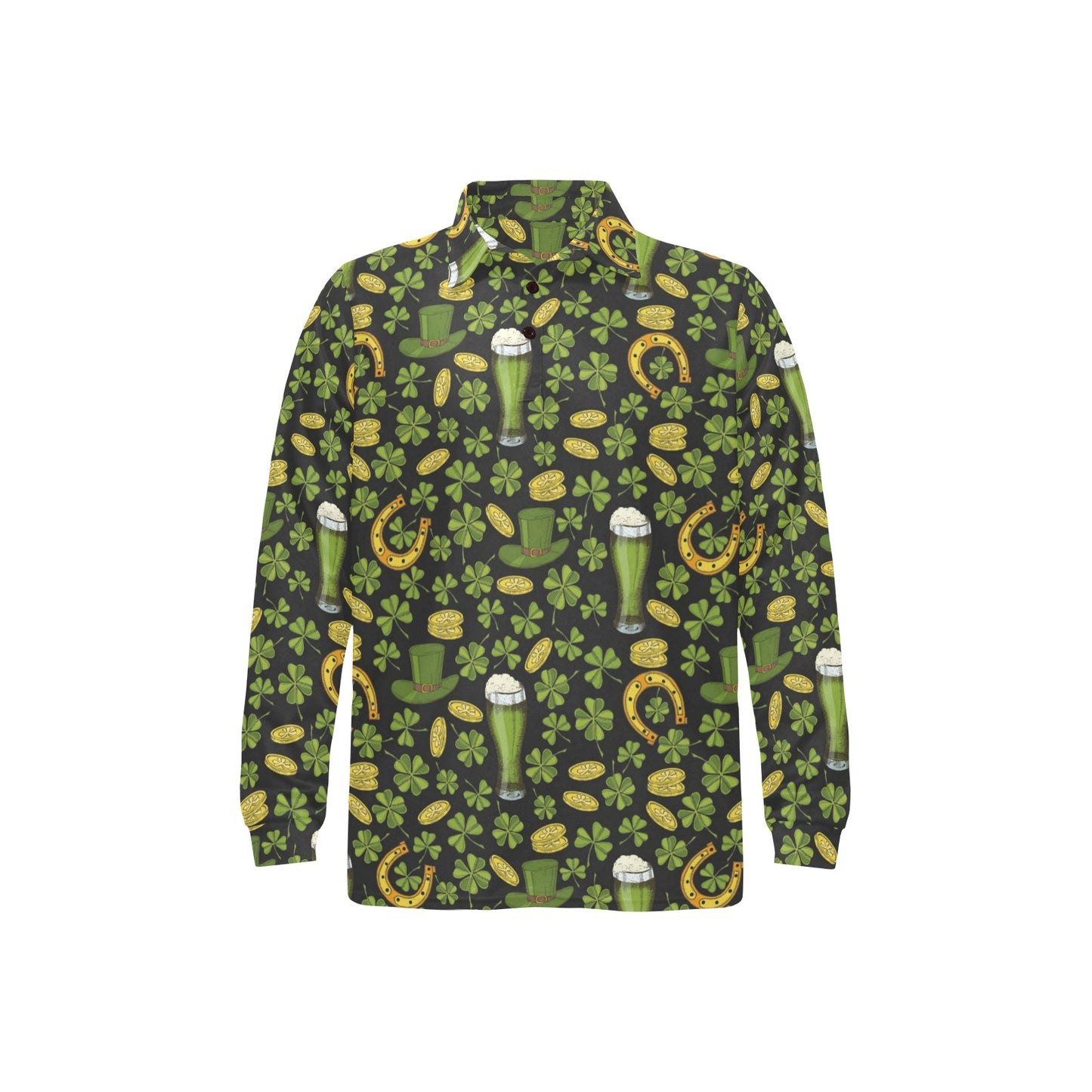 St Patricks Day Print Design LKS307 Long Sleeve Polo Shirt For Men's