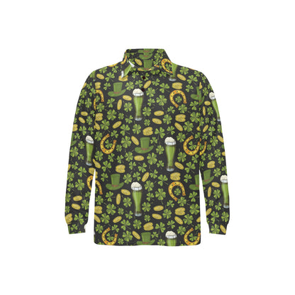 St Patricks Day Print Design LKS307 Long Sleeve Polo Shirt For Men's