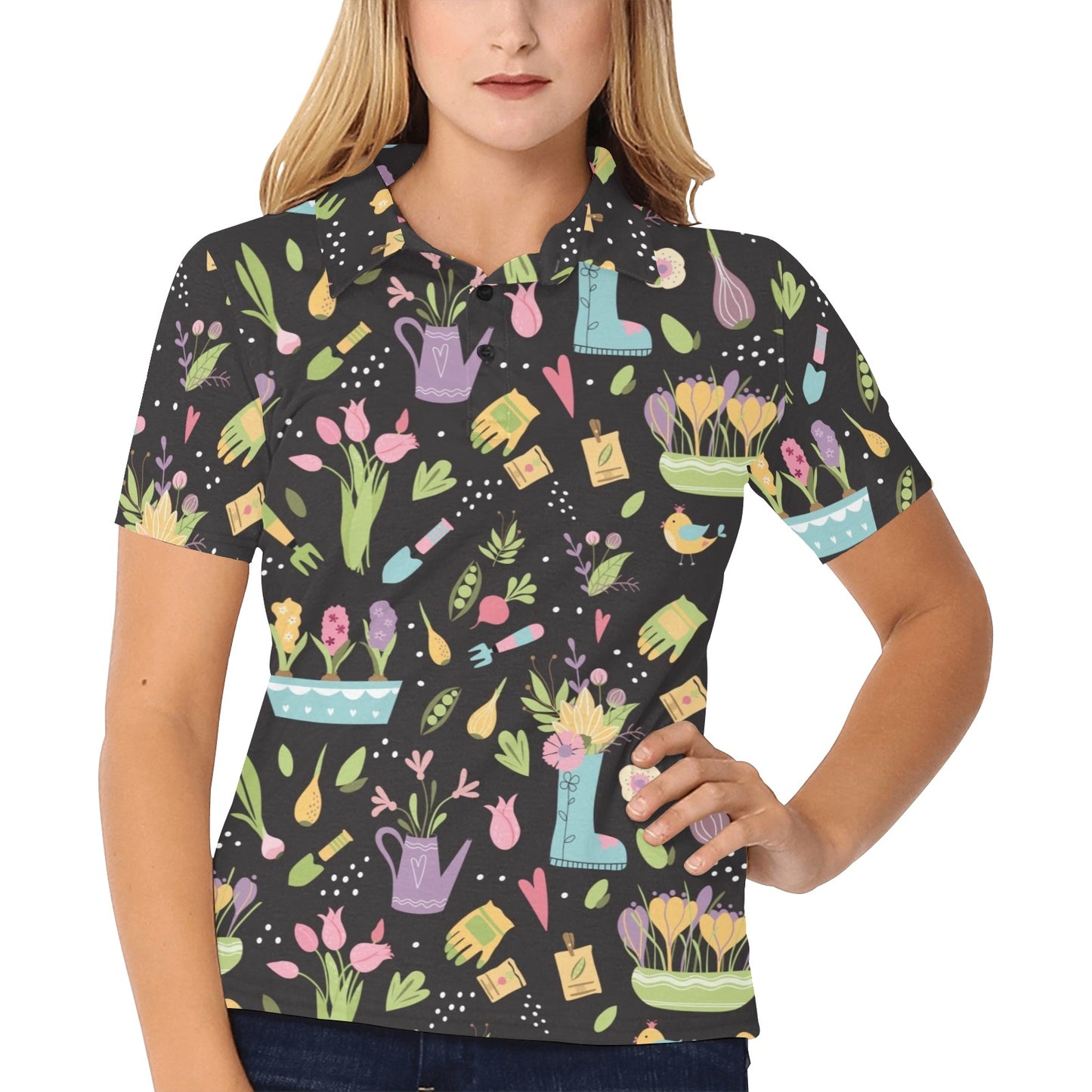 Gardening Pattern Print Design G03 Women's Polo Shirt