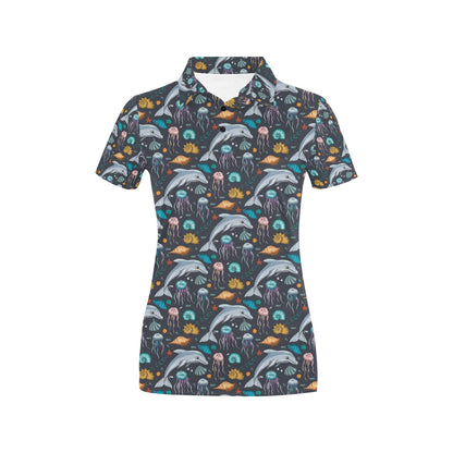Underwater Dolphin Print Design LKS304 Women's Polo Shirt
