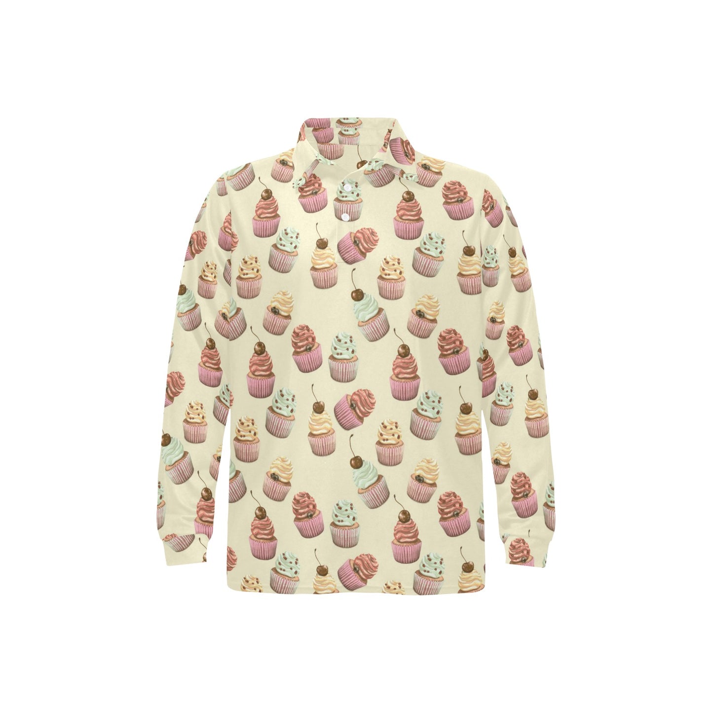 Cupcake Pattern Print Design 04 Long Sleeve Polo Shirt For Men's