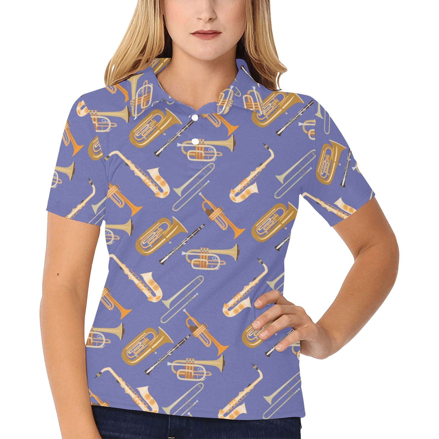 Trombone Pattern Print Design 02 Women's Polo Shirt