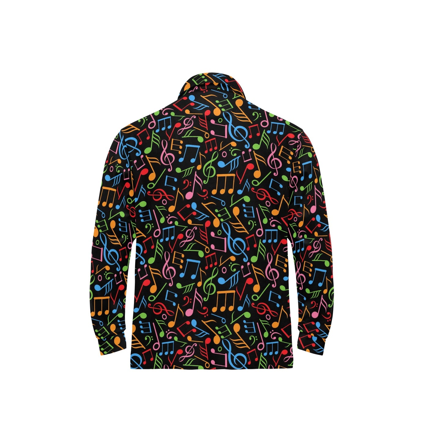 Music Note Colorful Themed Print Long Sleeve Polo Shirt For Men's