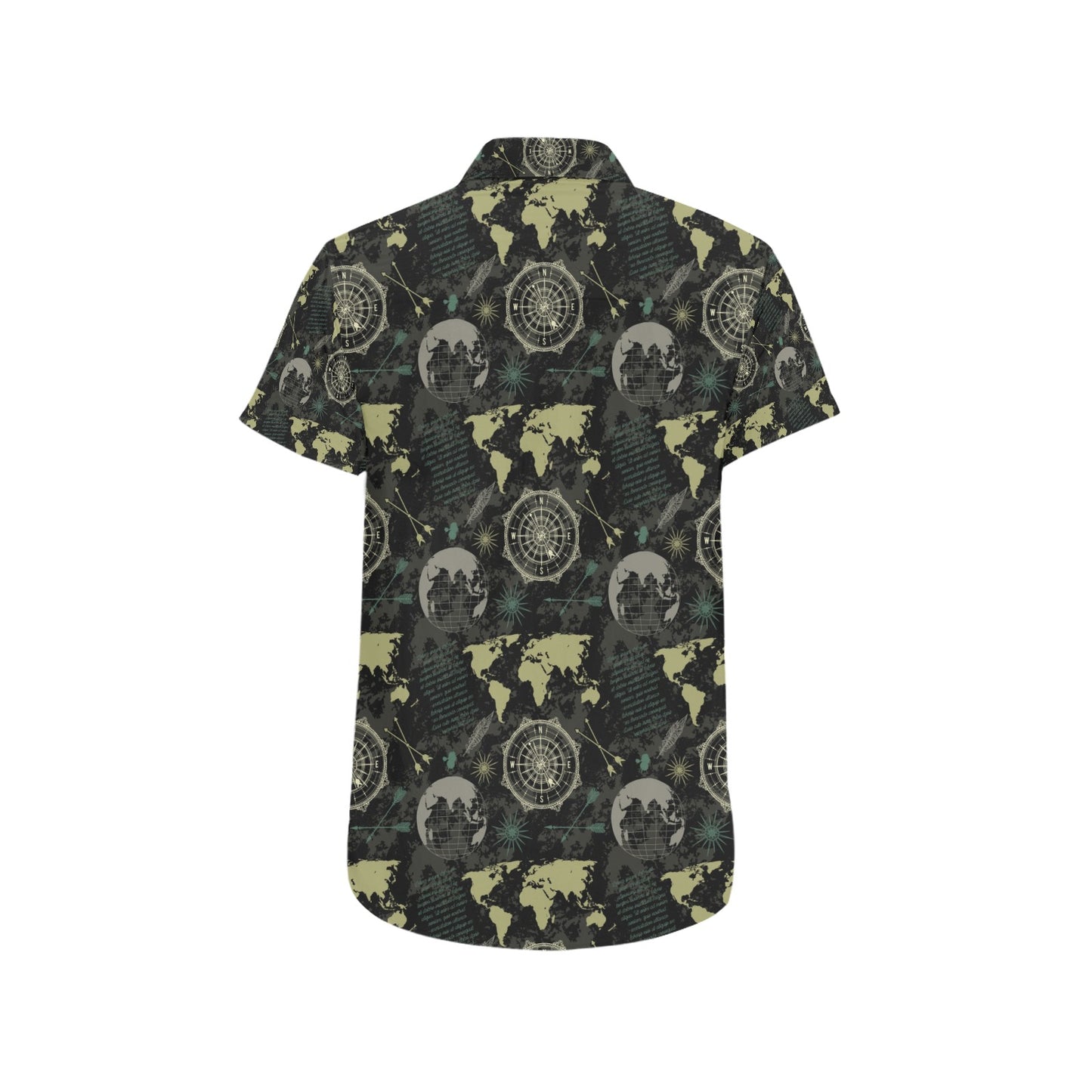 World Map Print Design LKS303 Men Short Sleeve Button Up Shirt