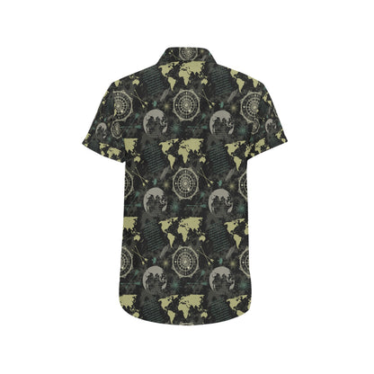 World Map Print Design LKS303 Men Short Sleeve Button Up Shirt