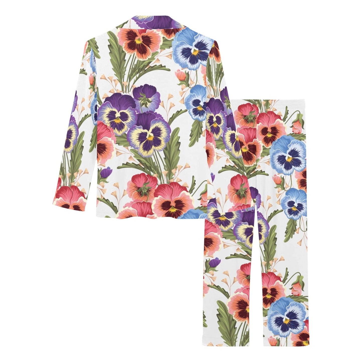Pansy Pattern Print Design PS06 Women's Long Pajama Set