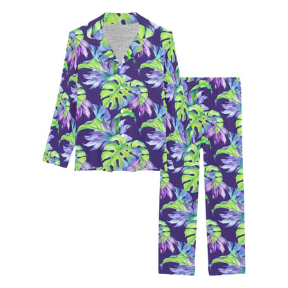 Tropical Flower Pattern Print Design TF019 Women's Long Pajama Set