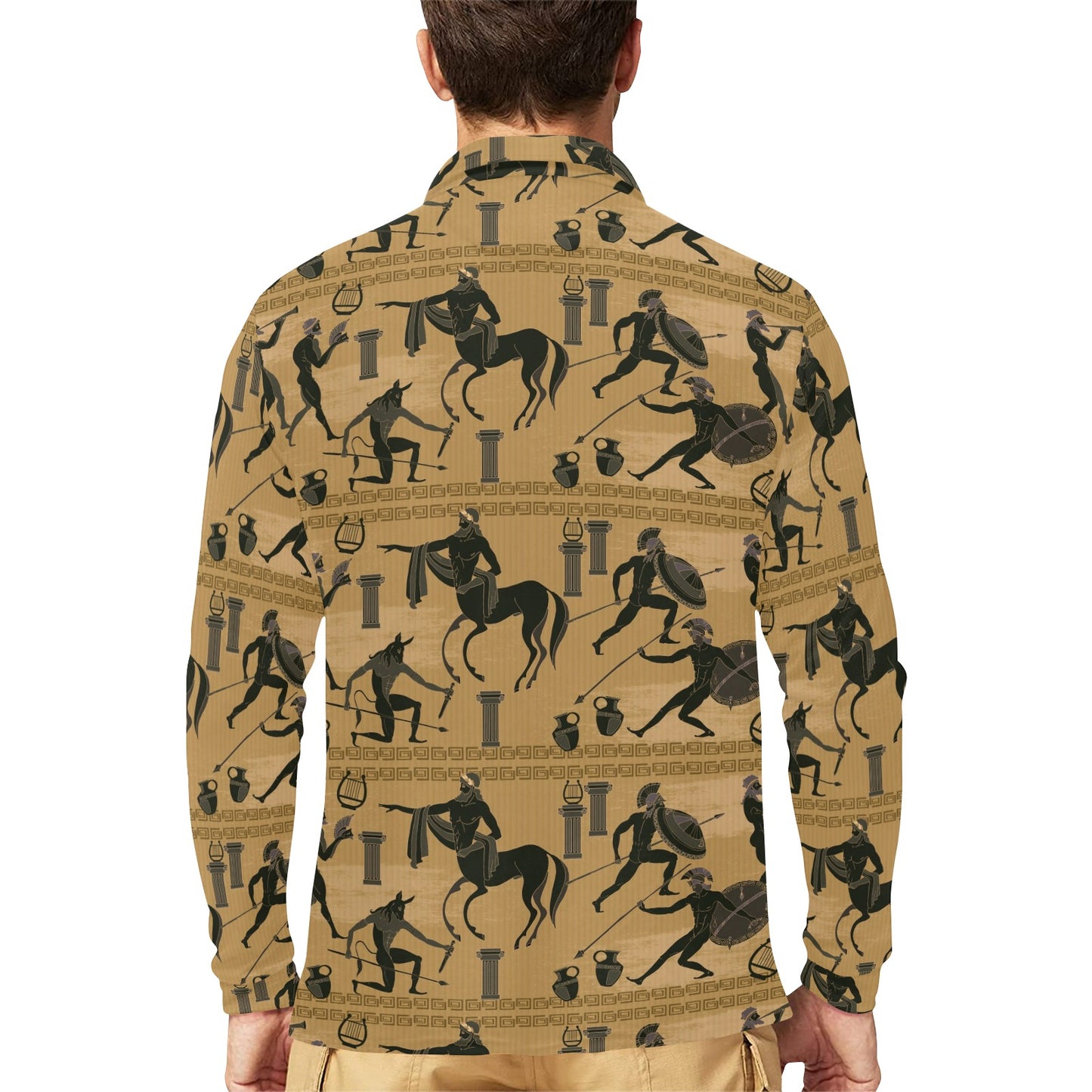 Ancient Greek Statue Print Design LKS304 Long Sleeve Polo Shirt For Men's