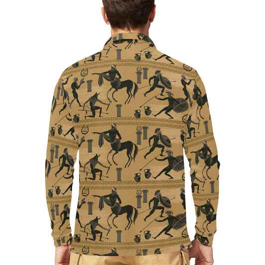 Ancient Greek Statue Print Design LKS304 Long Sleeve Polo Shirt For Men's