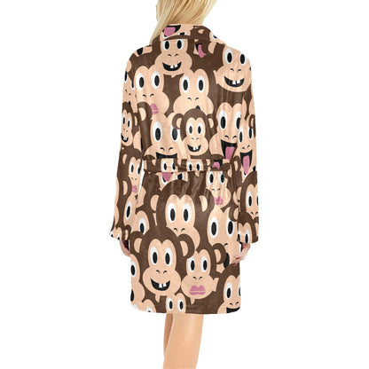 Emoji Monkey Print Pattern Women's Fleece Robe