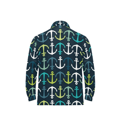 Anchor Pattern Print Design 03 Long Sleeve Polo Shirt For Men's
