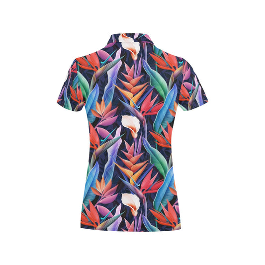 Tropical Flower Pattern Print Design TF023 Women's Polo Shirt