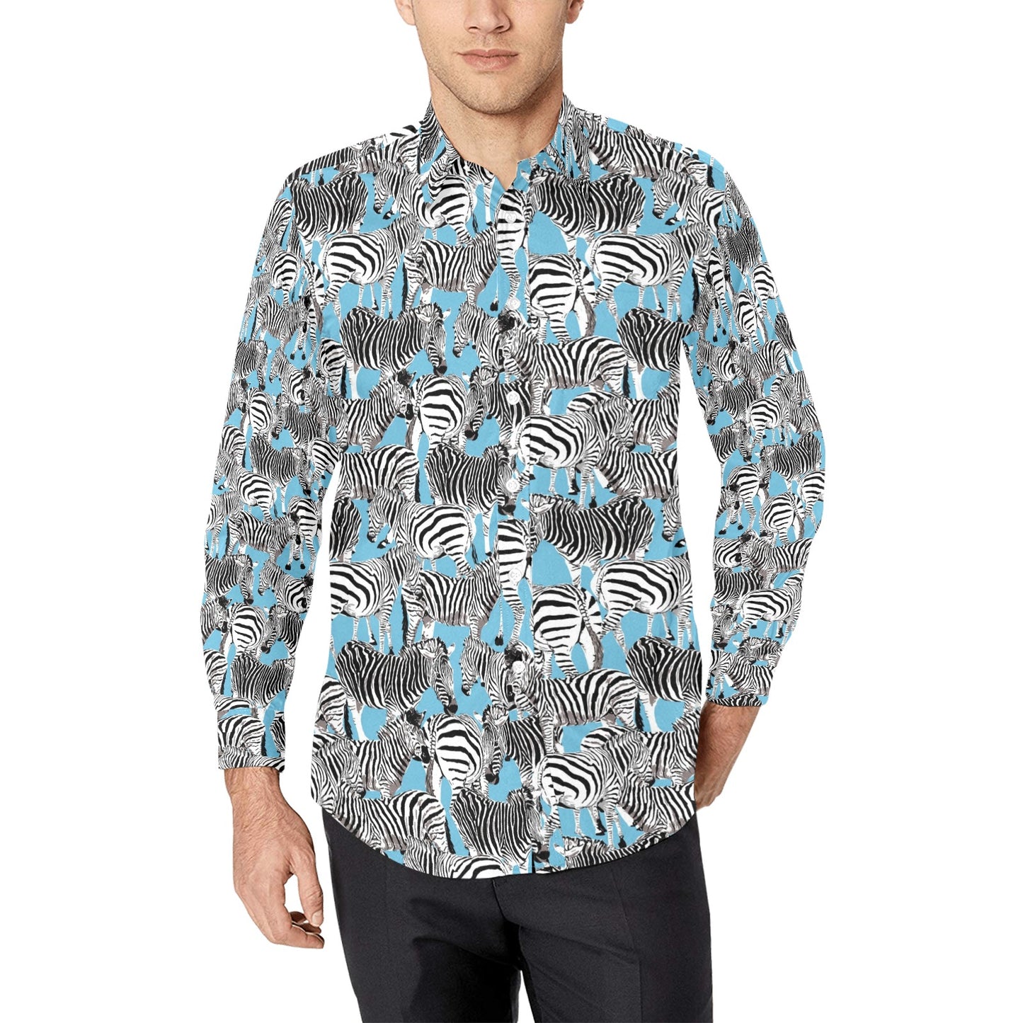 Zebra Print Design LKS305 Men's Long Sleeve Dress Shirt