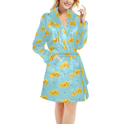 Cheese Pattern Print Design 02 Women's Fleece Robe