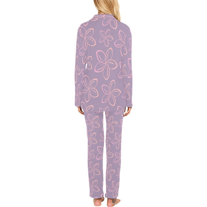 Plumeria Pattern Print Design A01 Women's Long Pajama Set