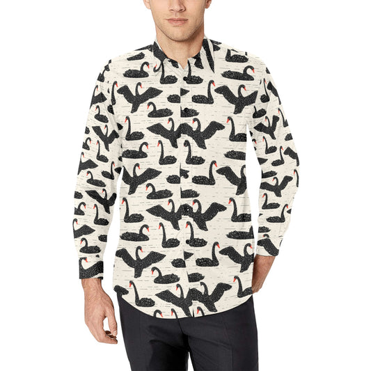 Swan Print Design LKS402 Men's Long Sleeve Dress Shirt