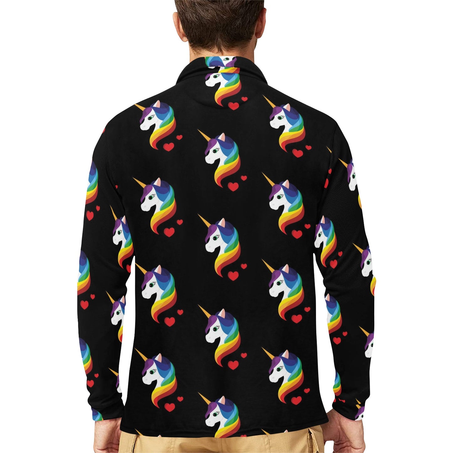 Rainbow Unicorn Pattern Print Design A03 Long Sleeve Polo Shirt For Men's