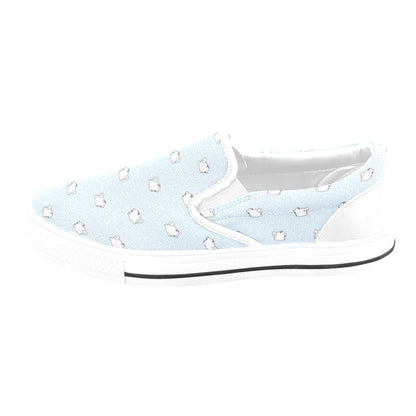 Samoyeds Print Design LKS302 White Slip Ons Canvas Women's Shoes