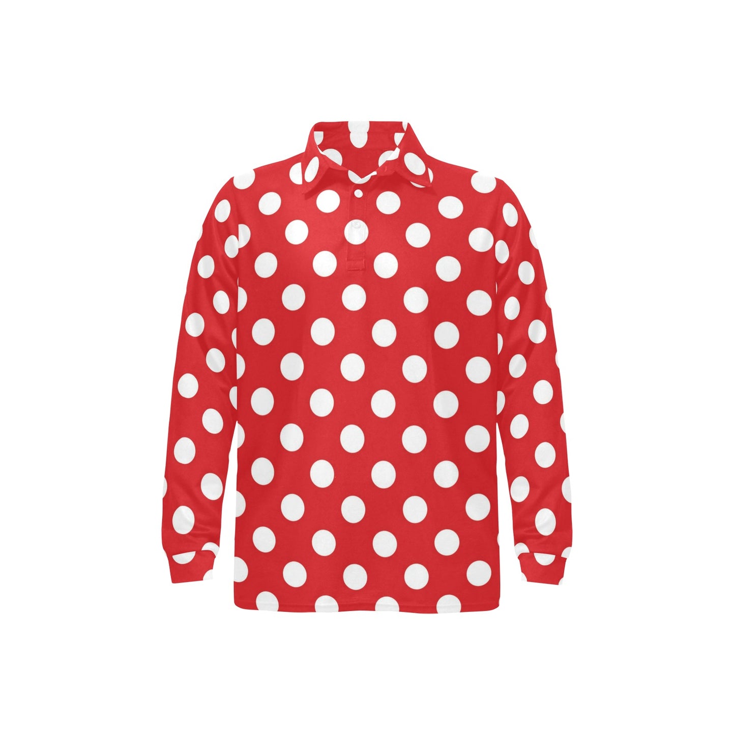 Polka Dot Red Pattern Print Design 04 Long Sleeve Polo Shirt For Men's
