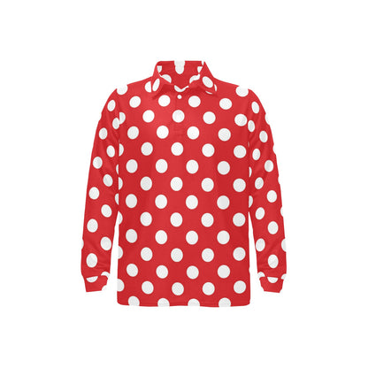 Polka Dot Red Pattern Print Design 04 Long Sleeve Polo Shirt For Men's