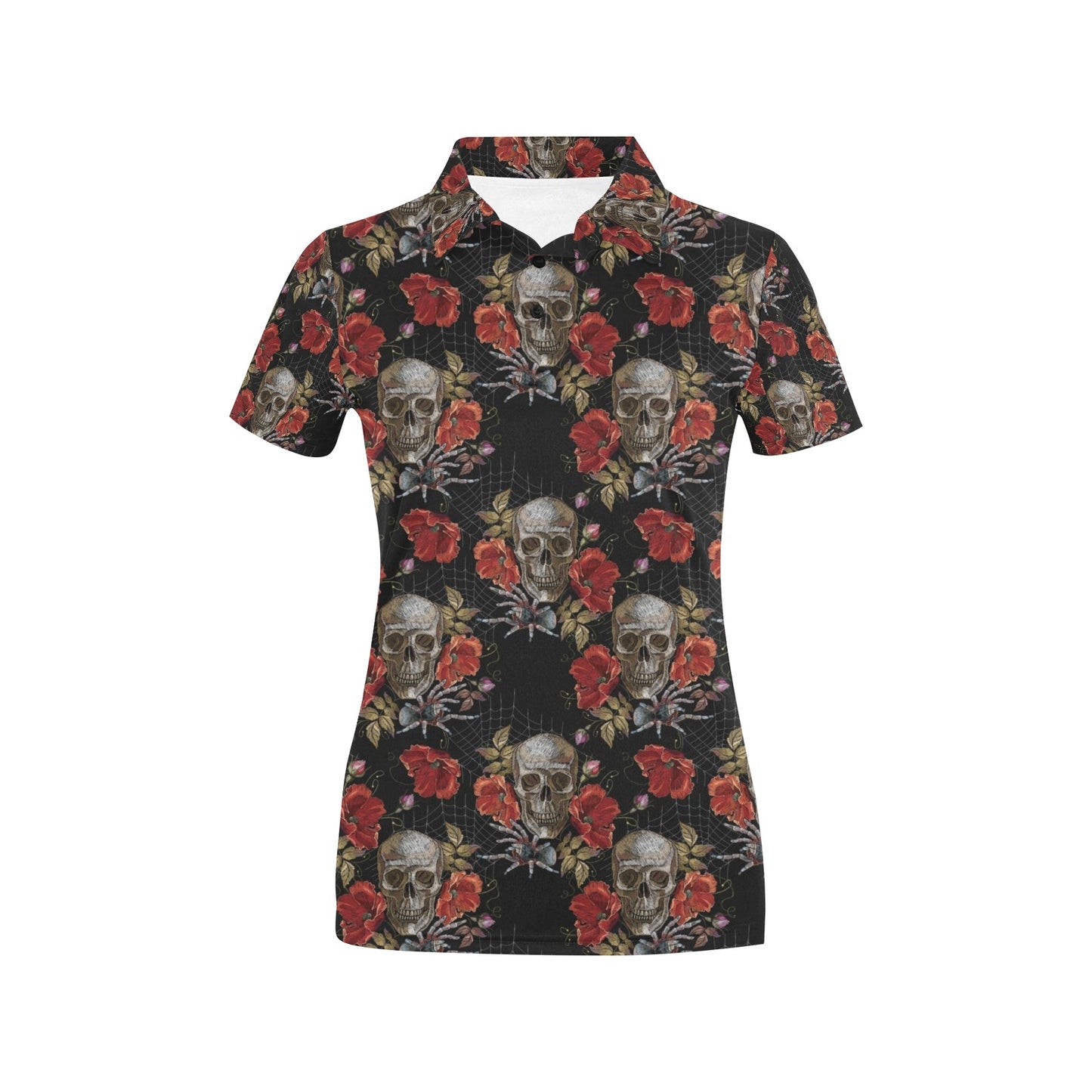 Spider Web Skull Rose Print Design LKS305 Women's Polo Shirt