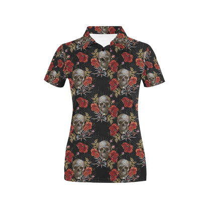 Spider Web Skull Rose Print Design LKS305 Women's Polo Shirt
