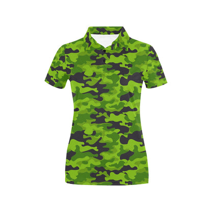 Green Kelly Camo Print Women's Polo Shirt