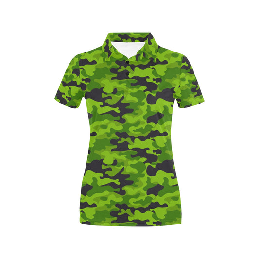 Green Kelly Camo Print Women's Polo Shirt
