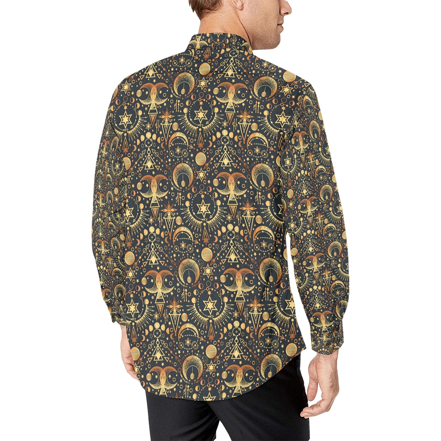 Sun Moon Print Design LKS308 Men's Long Sleeve Dress Shirt