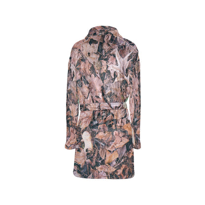 Camouflage Realistic Tree Leaf Print Women's Fleece Robe