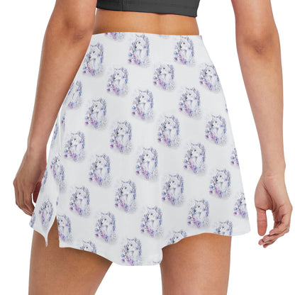 Wolf with Flower Print Design 17" Golf & Pickleball Skort with Pockets