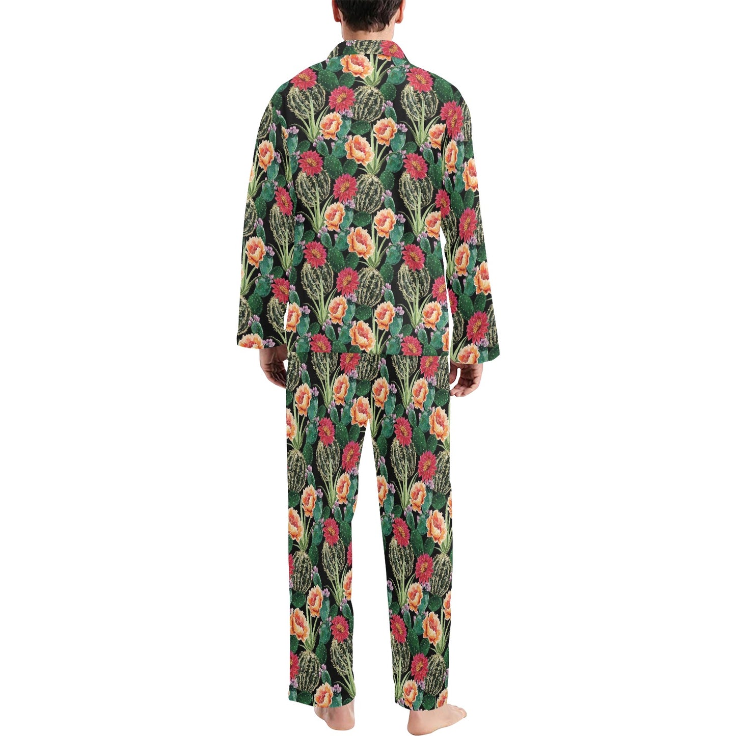 Cactus Pattern Print Design 06 Men's Long Pajama Set