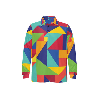 Mosaic Pattern Print Design 01 Long Sleeve Polo Shirt For Men's