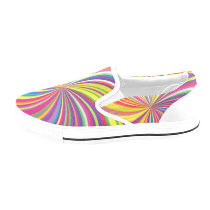 Vortex Print Design LKS301 White Slip Ons Canvas Women's Shoes
