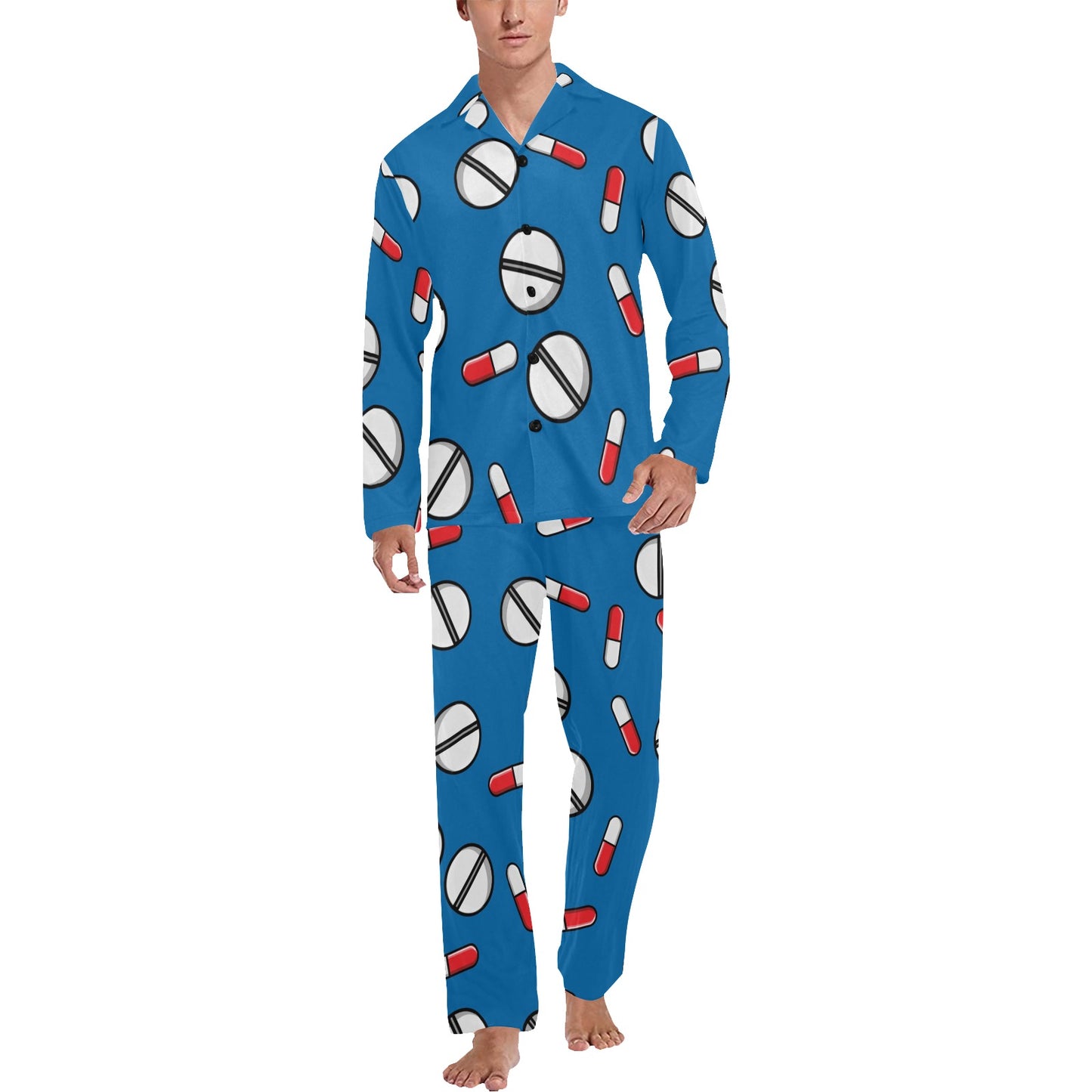 Pill Pattern Print Design A05 Men's Long Pajama Set