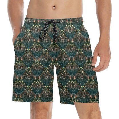Sun Moon Print Design LKS307 Men's Swim Trunks Beach Shorts
