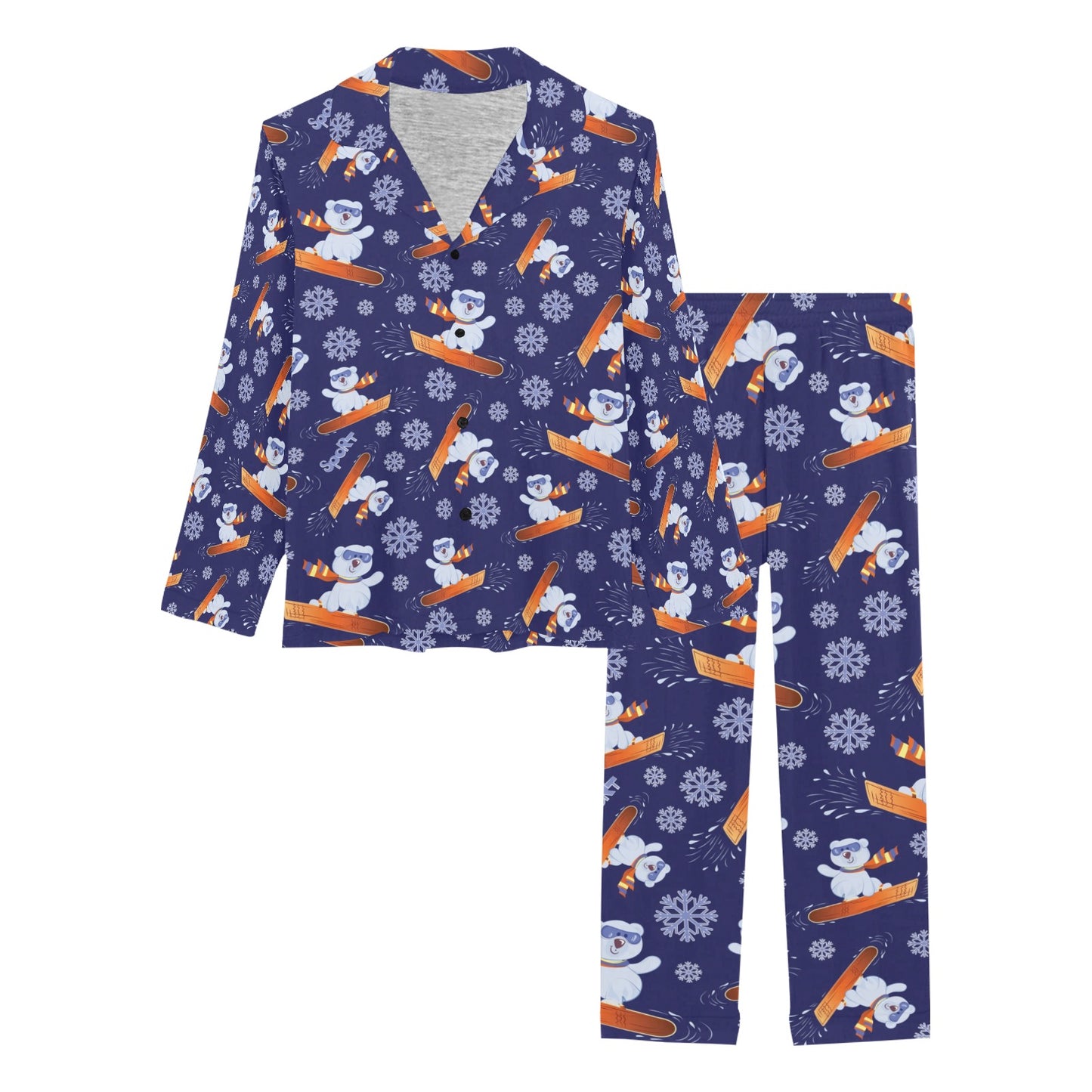 Snowboard Bear Print Design LKS305 Women's Long Pajama Set