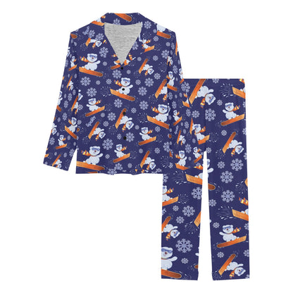 Snowboard Bear Print Design LKS305 Women's Long Pajama Set